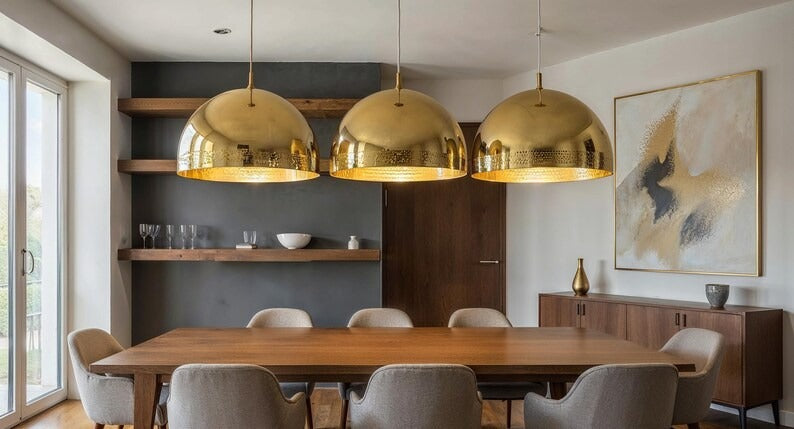 Polished Brass Dome Pendant Light, Handmade Moroccan Pierced Gold Brass Chandelier, Large Kitchen Island Hanging Lamp, Rustic Boho Farmhouse Dining Room Ceiling Light Fixture