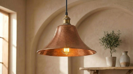 Handmade Brass Moroccan Pendant Light – Copper Hammered Brass Flared Dome Hanging Lamp, Rustic Farmhouse Kitchen Island Ceiling Fixture
