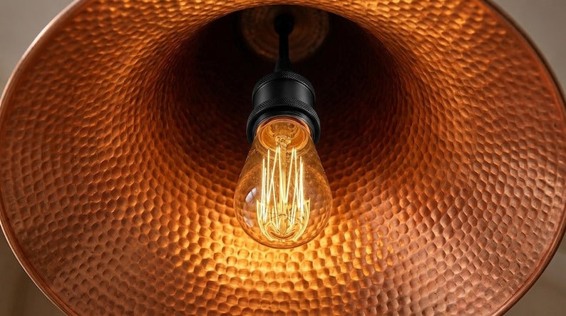 Handmade Brass Moroccan Pendant Light – Copper Hammered Brass Flared Dome Hanging Lamp, Rustic Farmhouse Kitchen Island Ceiling Fixture