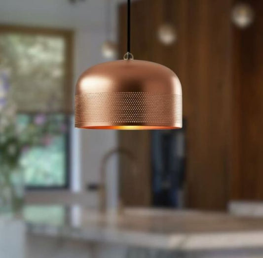 Handmade Blue Patina Brass Pendant Light – Moroccan Copper Dome Hanging Lamp with Warm Gold Interior for Kitchen Island, Dining Room & Boho Home Décor