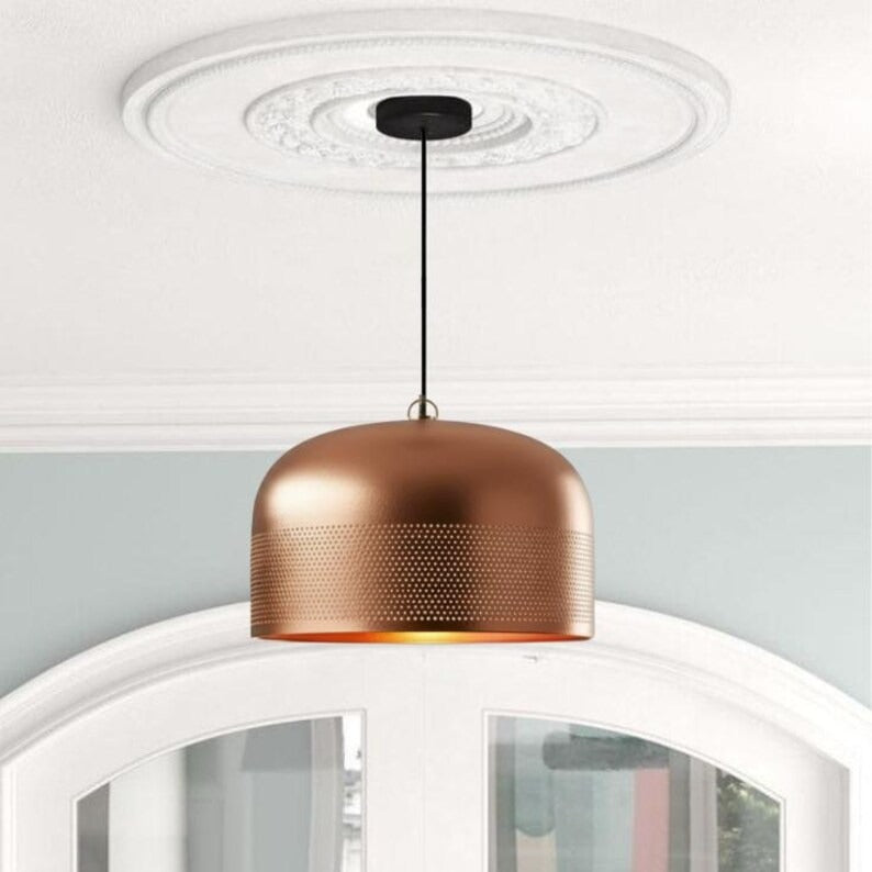 Handmade Blue Patina Brass Pendant Light – Moroccan Copper Dome Hanging Lamp with Warm Gold Interior for Kitchen Island, Dining Room & Boho Home Décor