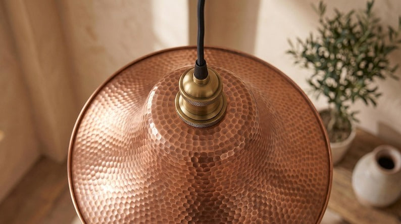 Handmade Brass Moroccan Pendant Light – Copper Hammered Brass Flared Dome Hanging Lamp, Rustic Farmhouse Kitchen Island Ceiling Fixture