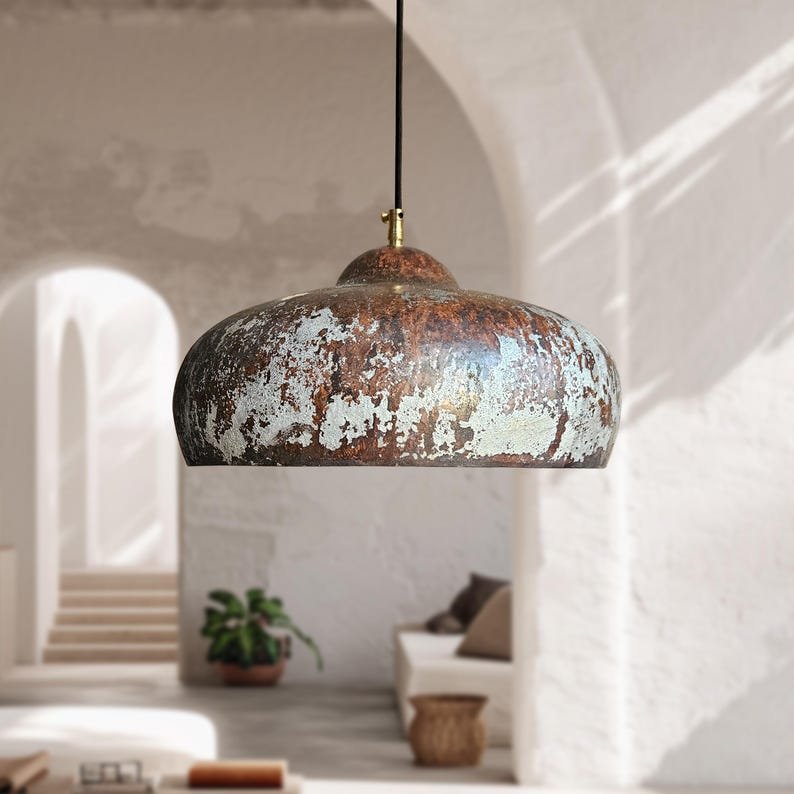 Aged Patina Brass Dome Pendant Moroccan