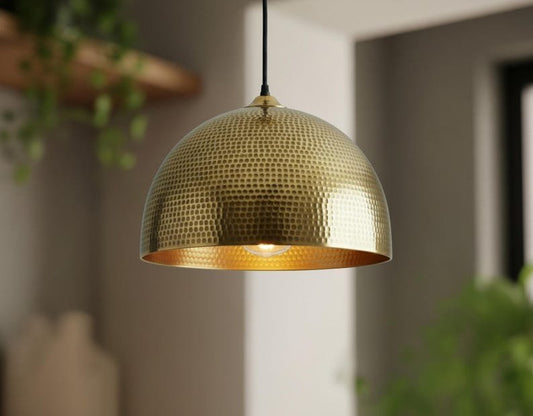 Hammered Brass Dome Pendant Light, Handmade Moroccan Brass Kitchen Island Chandelier, Gold Brass Hanging Lamp, Rustic Boho Farmhouse Ceiling Light Fixture