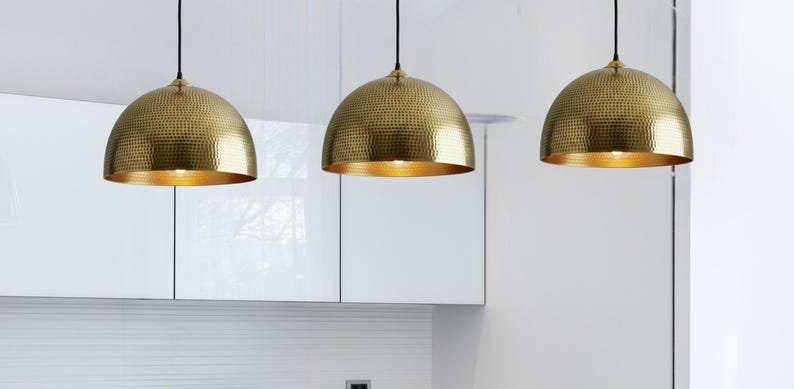 Hammered Brass Dome Pendant Light, Handmade Moroccan Brass Kitchen Island Chandelier, Gold Brass Hanging Lamp, Rustic Boho Farmhouse Ceiling Light Fixture