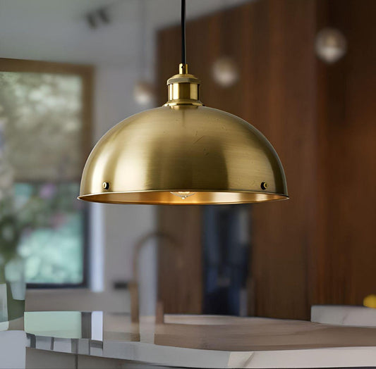 Handmade Brass Pendant Light – Moroccan Brushed Gold Dome Hanging Lamp with Warm Brass Interior for Kitchen Island, Dining Room & Boho Home Décor
