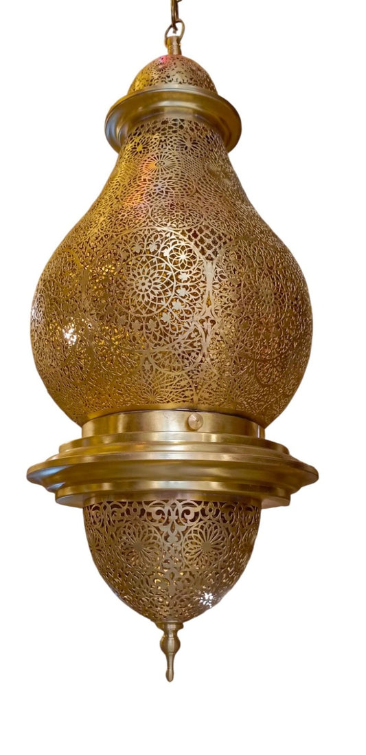 Large Moroccan Pierced Brass Lantern Chandelier, Handmade Moorish Palace Pendant Light, Luxury Gold Arabic Hanging Lamp, Boho Filigree Shadow Ceiling Light Fixture