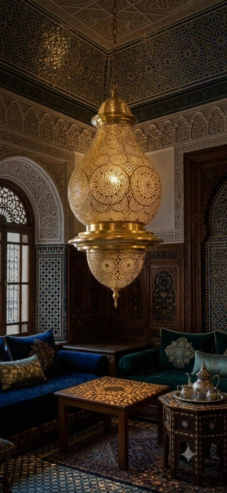 Large Moroccan Pierced Brass Lantern Chandelier, Handmade Moorish Palace Pendant Light, Luxury Gold Arabic Hanging Lamp, Boho Filigree Shadow Ceiling Light Fixture