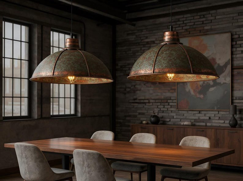 Framed Green Patina Copper Dome Pendant Light, Handmade Moroccan Verdigris Copper Chandelier, Rustic Kitchen Island Hanging Lamp, Boho Farmhouse Ceiling Light Fixture
