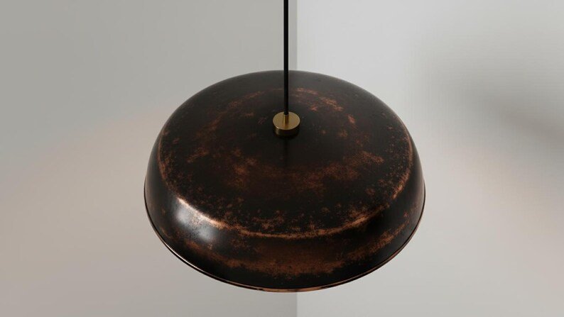 Blackened Copper Pendant Light, Handmade Hammered Dome Ceiling Lamp, Rustic Industrial Kitchen Island Chandelier