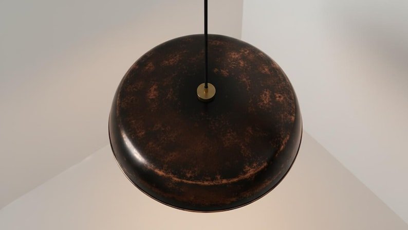 Blackened Copper Pendant Light, Handmade Hammered Dome Ceiling Lamp, Rustic Industrial Kitchen Island Chandelier