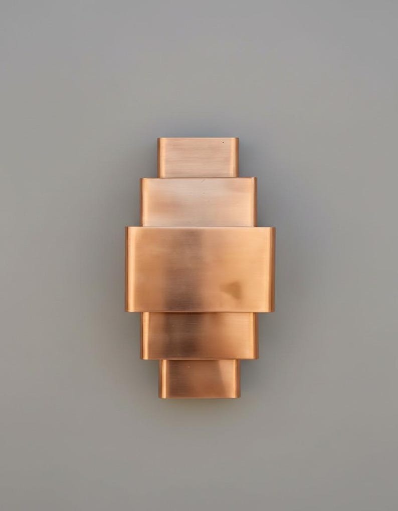 Handmade Moroccan Brass Wall Sconce – Geometric Tiered Copper Brass Wall Light with Up and Down Glow, Modern Art Deco Lamp for Bedroom, Hallway, Entryway & Living Room