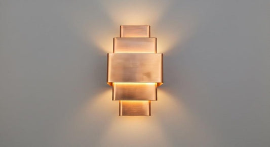 Handmade Moroccan Brass Wall Sconce – Geometric Tiered Copper Brass Wall Light with Up and Down Glow, Modern Art Deco Lamp for Bedroom, Hallway, Entryway & Living Room