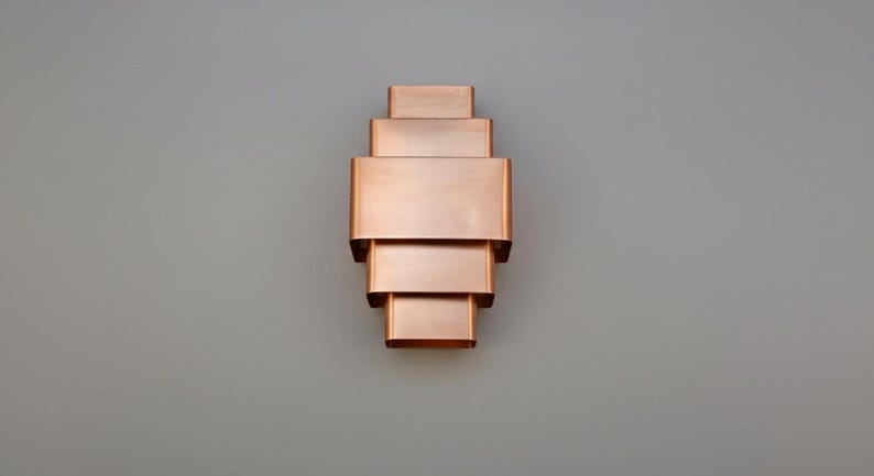 Handmade Moroccan Brass Wall Sconce – Geometric Tiered Copper Brass Wall Light with Up and Down Glow, Modern Art Deco Lamp for Bedroom, Hallway, Entryway & Living Room
