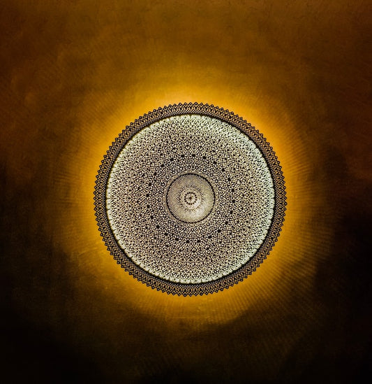 Handmade Moroccan Brass Round Ceiling Light – Intricately Pierced Mandala Flush Mount with Warm Golden Halo and Geometric Shadow Patterns for Bedroom, Hallway & Living Room