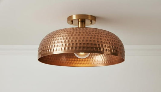 Handmade Moroccan Brass Semi-Flush Mount Ceiling Light – Hammered Antique Copper Dome Fixture, Rustic Farmhouse Ceiling Lamp