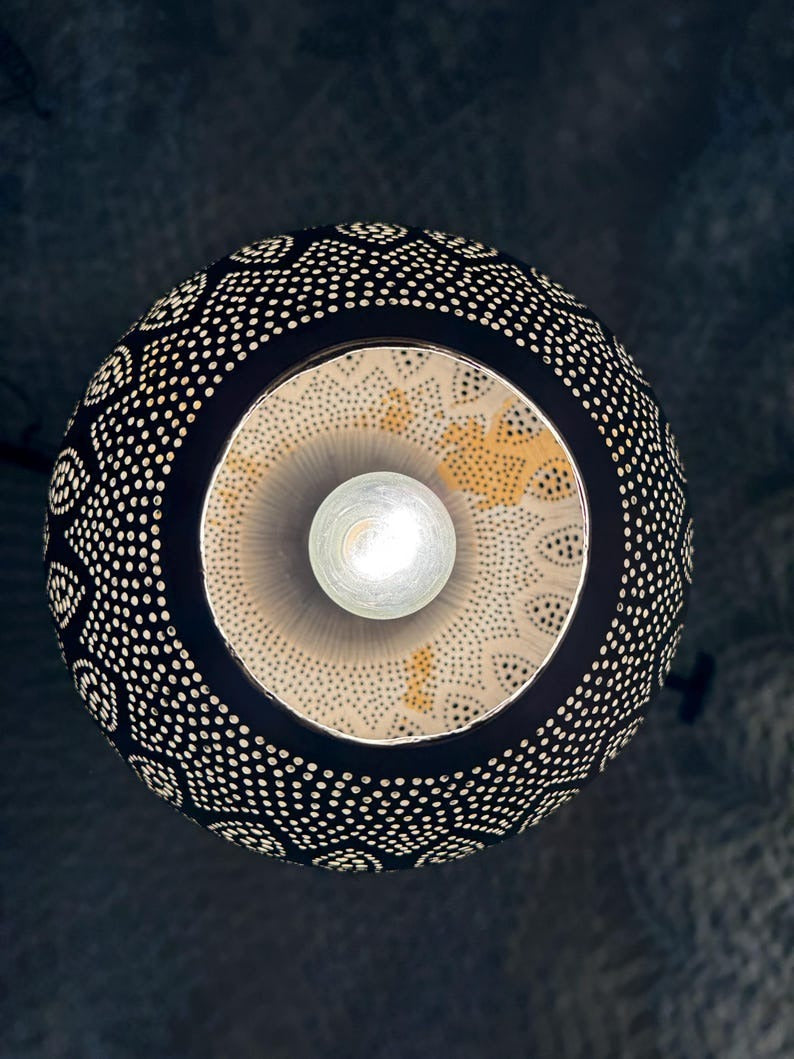 Moroccan Pierced Globe Pendant Light, Handmade Moorish Leaf Pattern Hanging Lamp, Boho Arabic Shadow Chandelier, Rustic Black Metal Ceiling Light Fixture
