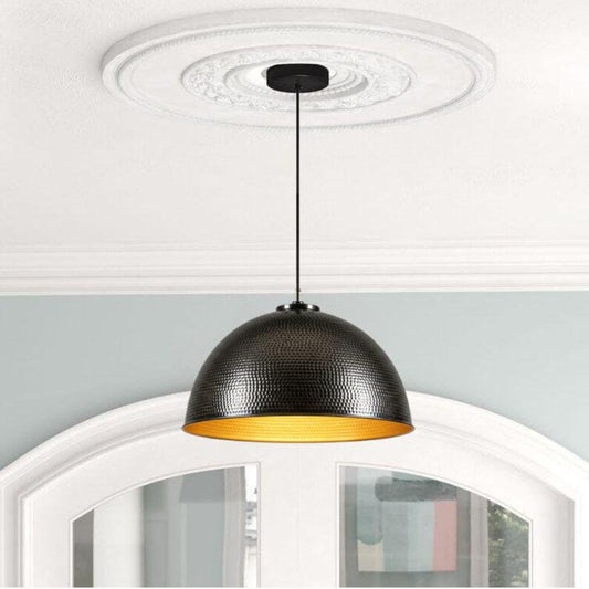 Handmade Black Hammered Brass Pendant Light – Moroccan Dome Hanging Lamp with Warm Gold Interior for Kitchen Island, Dining Room & Modern Boho Home Décor