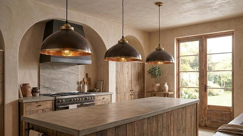 Handmade Brass Moroccan Dome Pendant Light – Black Hammered Brass Hanging Lamp with Copper Interior, Rustic Kitchen Island Ceiling Fixture