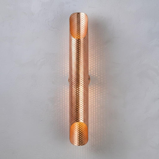 Handmade Moroccan Brass Wall Sconce – Tall Green Verdigris Patina Up and Down Wall Light with Warm Gold Interior, Modern Sculptural Lamp for Bedroom, Hallway, Entryway & Living Room