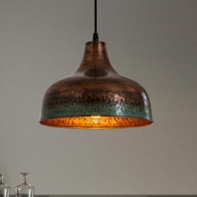 Aged Copper Patina Pendant Light, Handmade Moroccan Copper Dome Chandelier, Rustic Verdigris Kitchen Island Hanging Lamp, Vintage Boho Farmhouse Ceiling Light Fixture