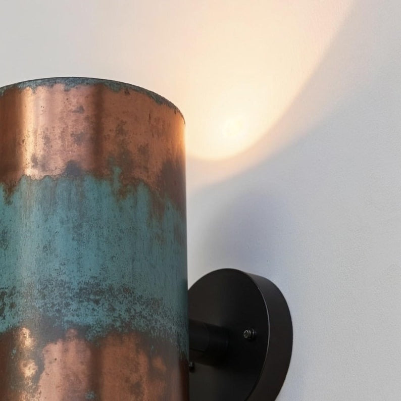 Patinated Copper Finish Brass Wall Sconce – Handmade Cylindrical Up and Down Wall Light with Verdigris Finish for Bathroom, Hallway, Entryway, Patio and Rustic Décor