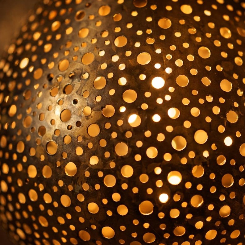 Moroccan Pierced Teardrop Table Lamp, Handmade Brass Shadow Lamp, Boho Arabic Bedside Nightstand Light, Gold Filigree Decorative Accent Lamp