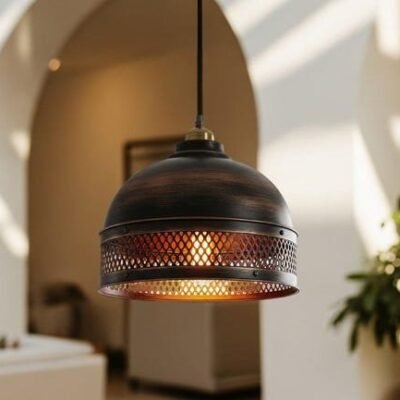 Dark Antique Copper Pierced Pendant Light, Handmade Moroccan Perforated Dome Chandelier, Rustic Bronze Copper Kitchen Island Hanging Lamp, Boho Farmhouse Ceiling Light Fixture