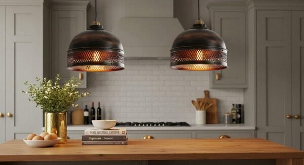 Dark Antique Copper Pierced Pendant Light, Handmade Moroccan Perforated Dome Chandelier, Rustic Bronze Copper Kitchen Island Hanging Lamp, Boho Farmhouse Ceiling Light Fixture