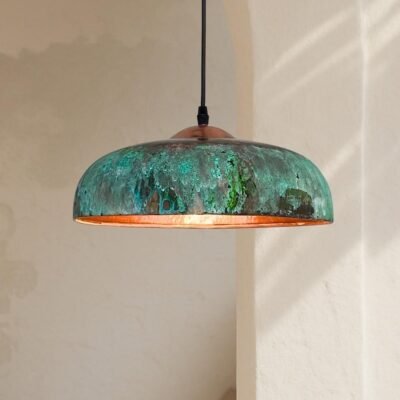 Green Patina Copper Saucer Pendant Light, Handmade Moroccan Verdigris Copper Dome Chandelier, Rustic Kitchen Island Hanging Lamp, Boho Farmhouse Ceiling Light Fixture