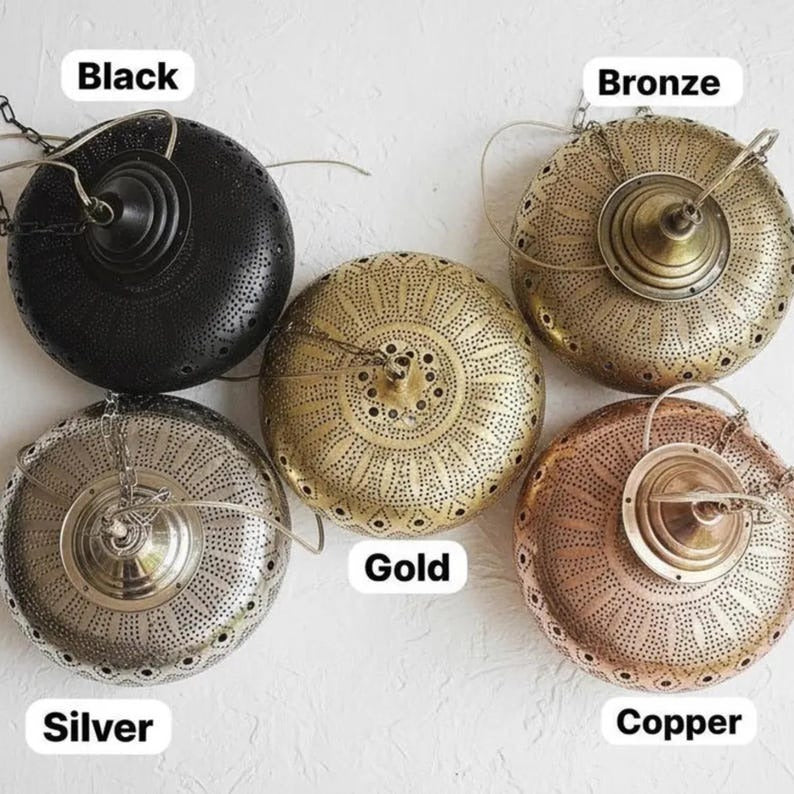 Handmade Moroccan Brass Disc Pendant Light – Pierced Floral Mandala Hanging Lantern with Chain Suspension and Dramatic Ceiling Shadow Patterns for Dining Room, Bedroom & Entryway
