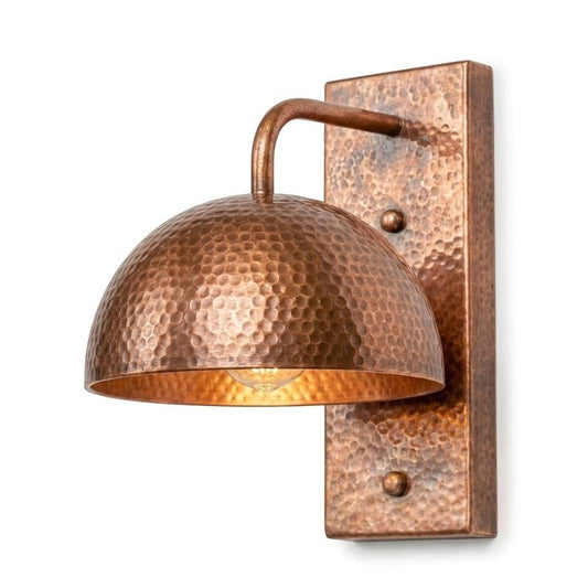 Handmade Moroccan Brass Wall Sconce – Hammered Copper Brass Dome Wall Light with Rectangular Backplate, Rustic Gooseneck Lamp for Bedroom, Hallway, Entryway & Living Room