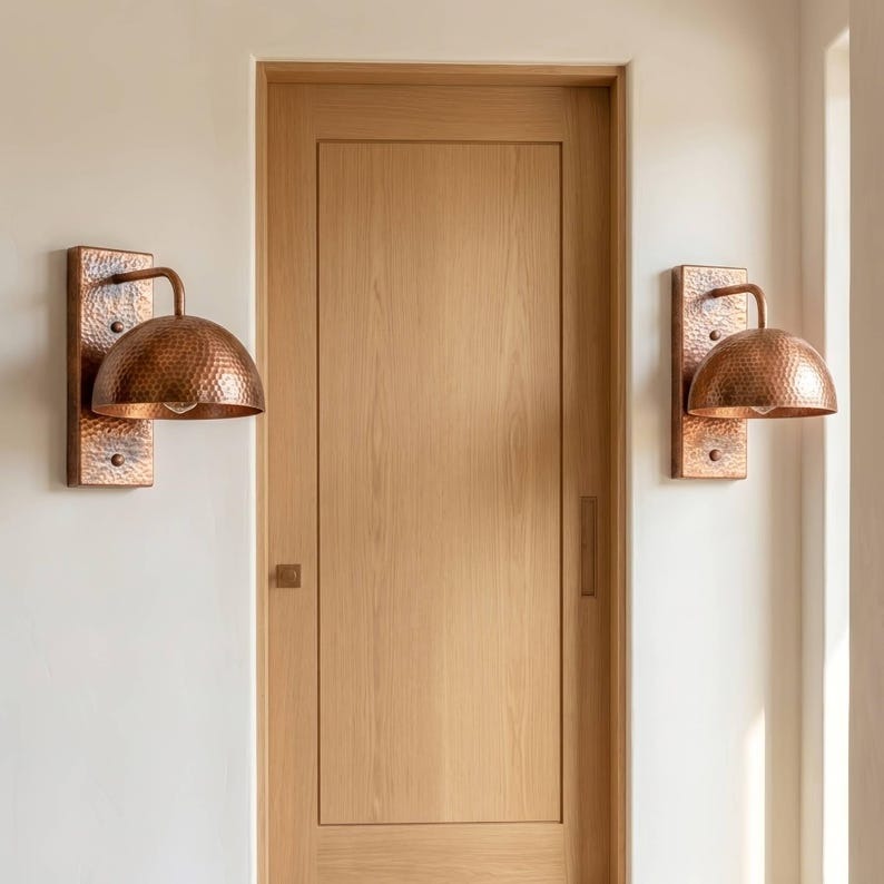Handmade Moroccan Brass Wall Sconce – Hammered Copper Brass Dome Wall Light with Rectangular Backplate, Rustic Gooseneck Lamp for Bedroom, Hallway, Entryway & Living Room