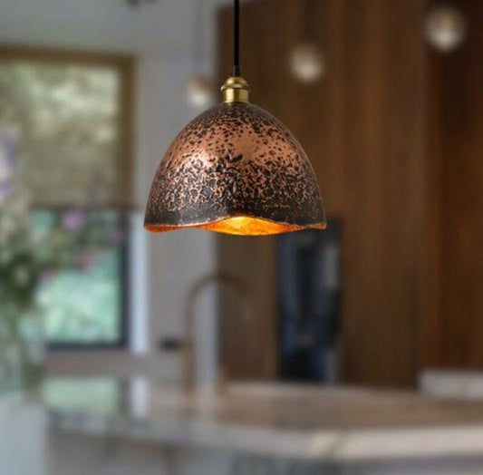 Handmade Aged Brass Pendant Light – Moroccan Copper Dome Hanging Lamp with Black Patina Finish for Kitchen Island, Dining Room & Boho Home Décor