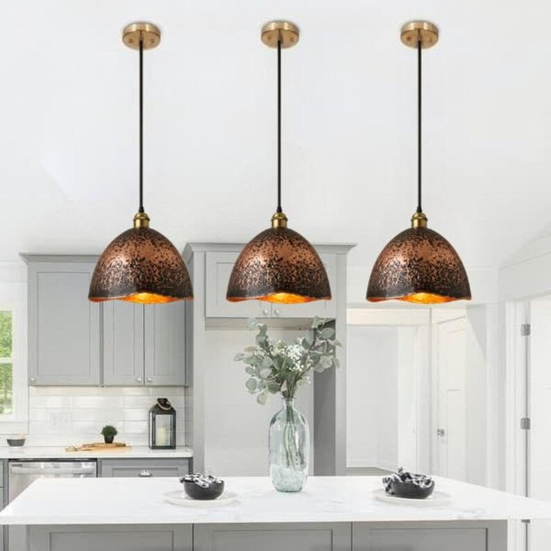 Handmade Aged Brass Pendant Light – Moroccan Copper Dome Hanging Lamp with Black Patina Finish for Kitchen Island, Dining Room & Boho Home Décor