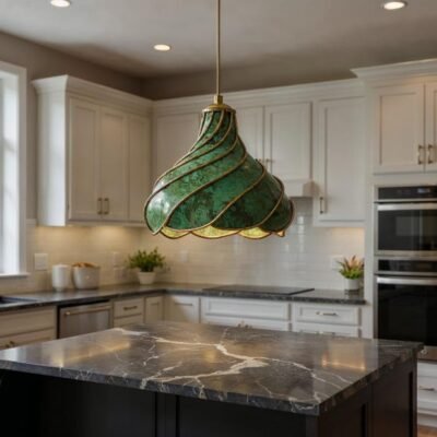 Green Patina Spiral Copper Pendant Light, Handmade Moroccan Scalloped Dome Chandelier, Verdigris Copper Kitchen Island Hanging Lamp, Boho Rustic Farmhouse Ceiling Light Fixture