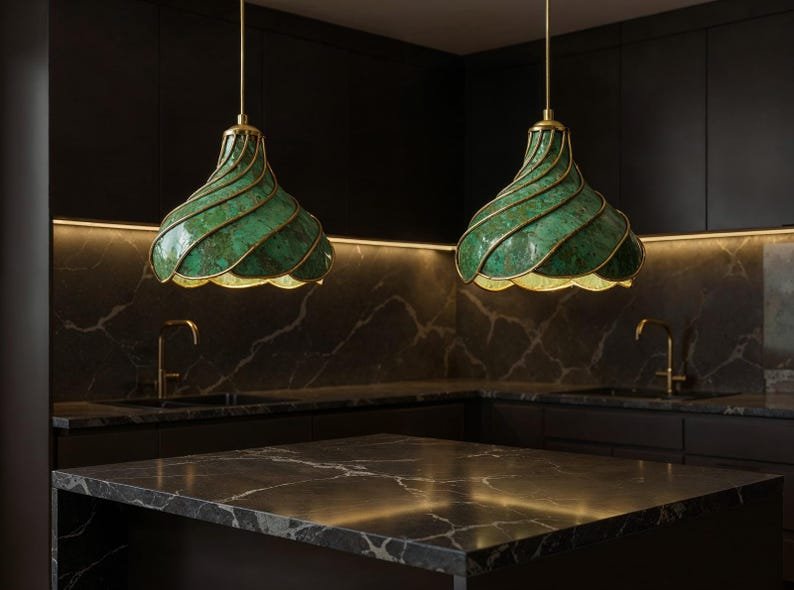 Green Patina Spiral Copper Pendant Light, Handmade Moroccan Scalloped Dome Chandelier, Verdigris Copper Kitchen Island Hanging Lamp, Boho Rustic Farmhouse Ceiling Light Fixture