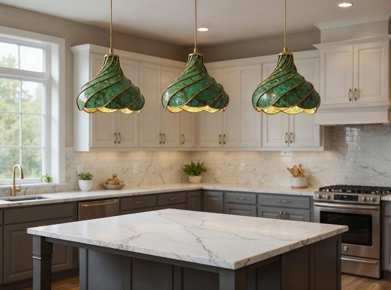 Green Patina Spiral Copper Pendant Light, Handmade Moroccan Scalloped Dome Chandelier, Verdigris Copper Kitchen Island Hanging Lamp, Boho Rustic Farmhouse Ceiling Light Fixture