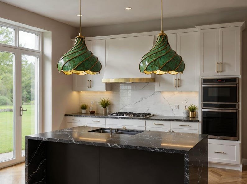 Green Patina Spiral Copper Pendant Light, Handmade Moroccan Scalloped Dome Chandelier, Verdigris Copper Kitchen Island Hanging Lamp, Boho Rustic Farmhouse Ceiling Light Fixture